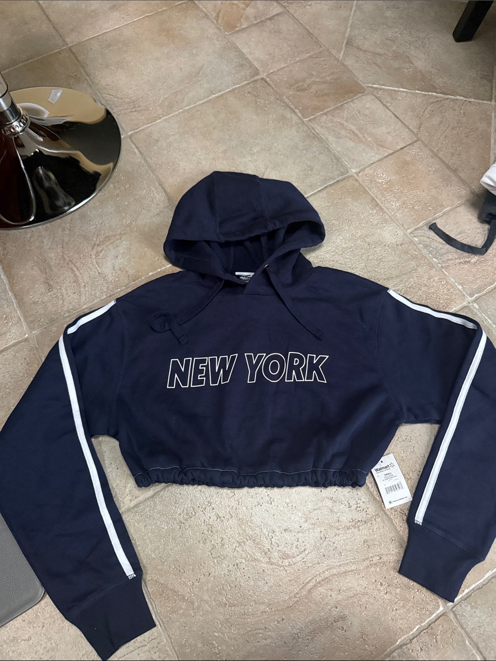 New York Navy Cropped Hoodie Sweatshirt